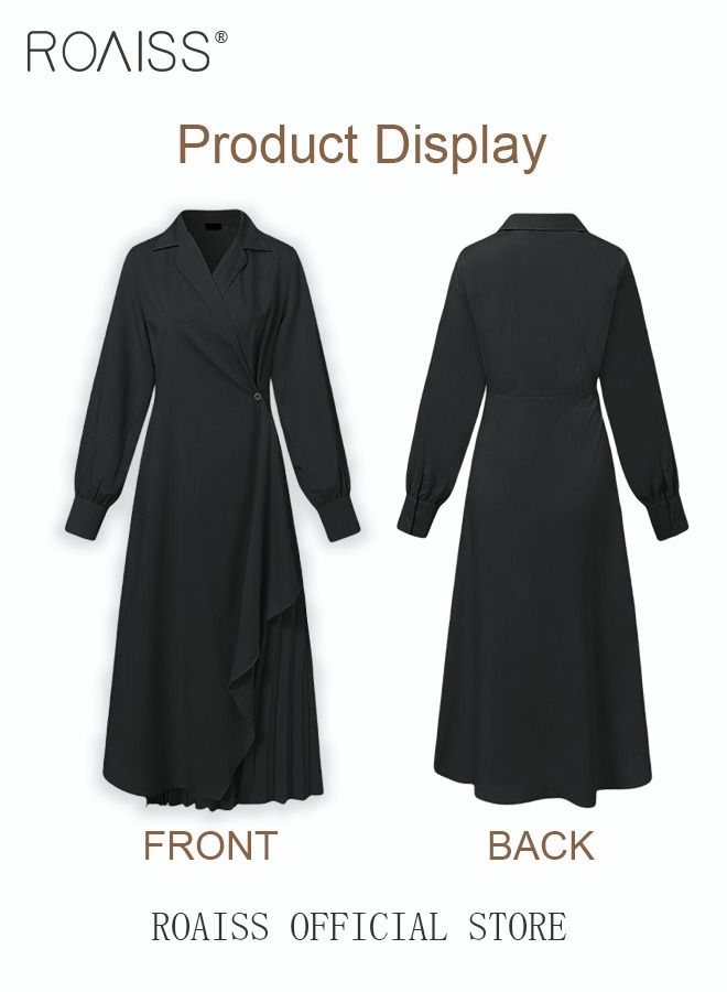 Ladies Tunic Dress Solid Color Formal Elegant Asymmetrical Pleated Design Vintage Long Suit Dress  for Women Casual Ramadan Eid al-Adha