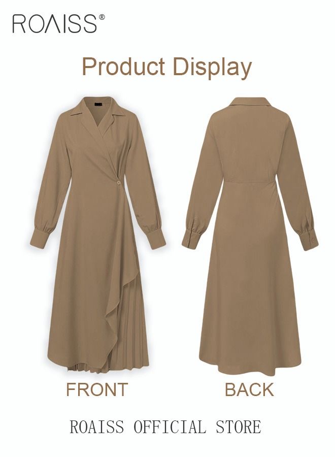 Ladies Tunic Dress Solid Color Formal Elegant Asymmetrical Pleated Design Vintage Long Suit Dress  for Women Casual Ramadan Eid al-Adha