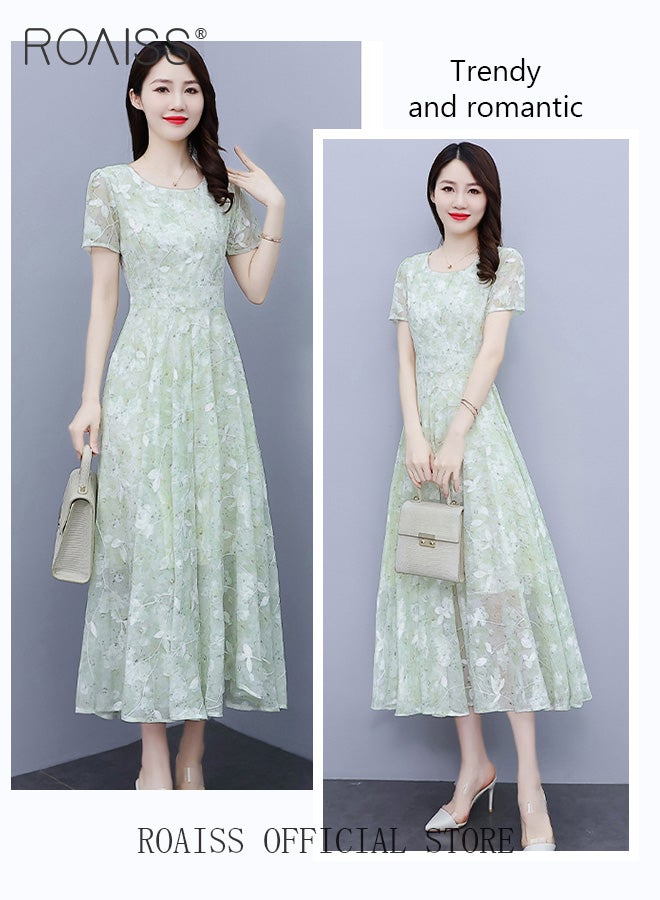 Women Lace Dress V Neck Dress Formal Elegant Dress Party Short Sleeve Dress Solid Color Summer Beach Dress Elegant Chiffon Dresses