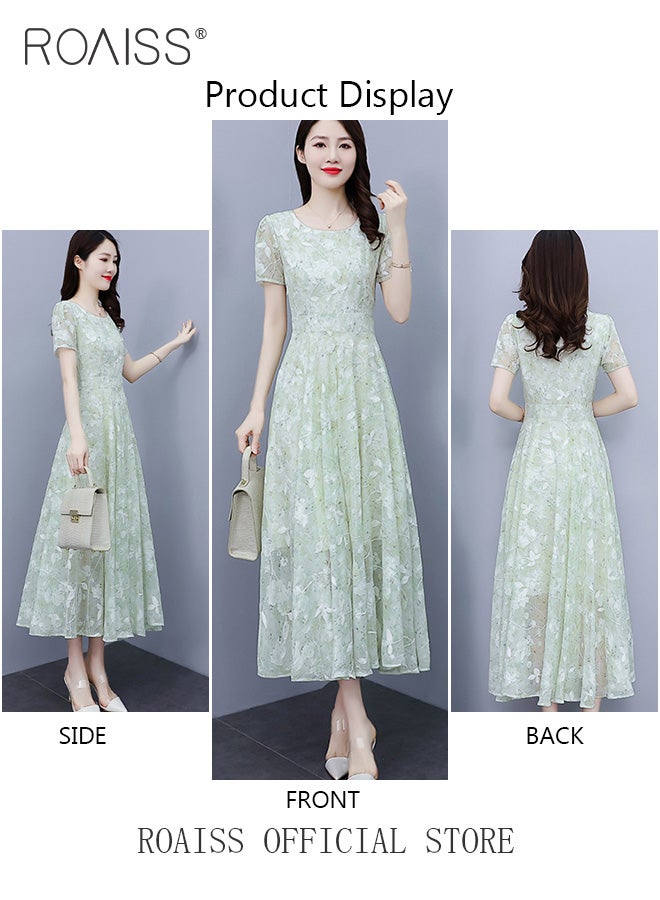 Women Lace Dress V Neck Dress Formal Elegant Dress Party Short Sleeve Dress Solid Color Summer Beach Dress Elegant Chiffon Dresses