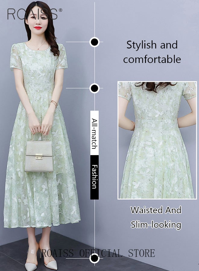 Women Lace Dress V Neck Dress Formal Elegant Dress Party Short Sleeve Dress Solid Color Summer Beach Dress Elegant Chiffon Dresses
