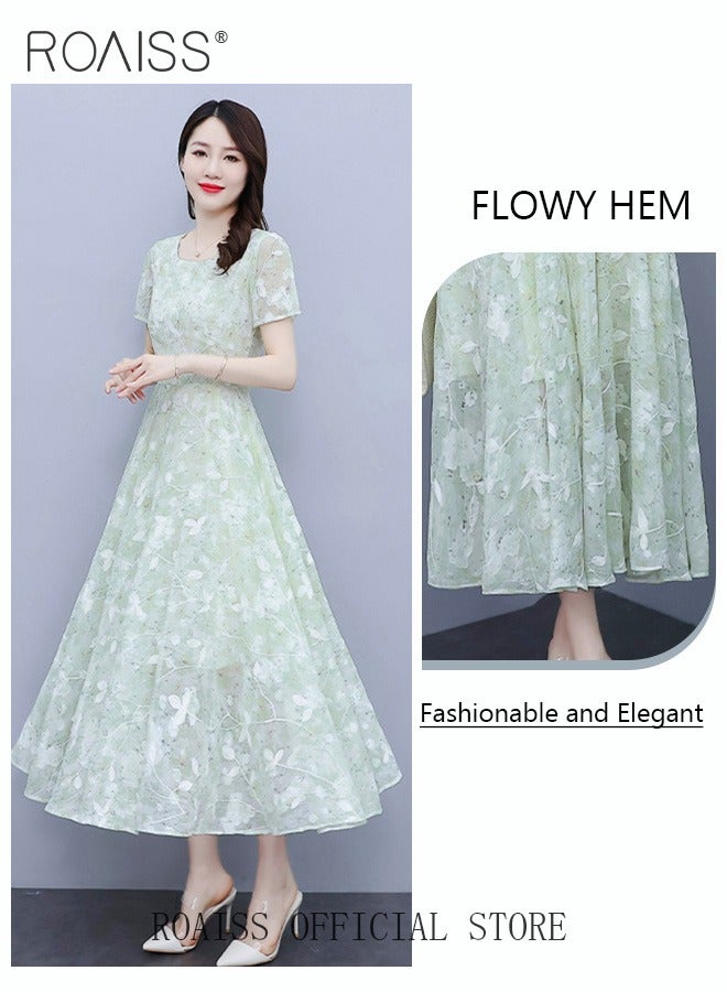 Women Lace Dress V Neck Dress Formal Elegant Dress Party Short Sleeve Dress Solid Color Summer Beach Dress Elegant Chiffon Dresses