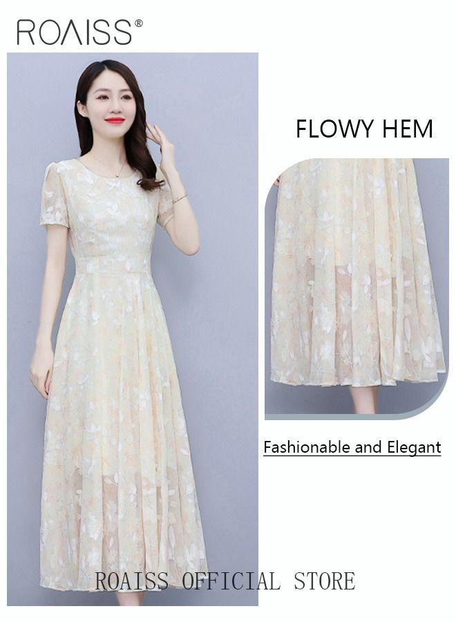Women Lace Dress V Neck Dress Formal Elegant Dress Party Short Sleeve Dress Solid Color Summer Beach Dress Elegant Chiffon Dresses