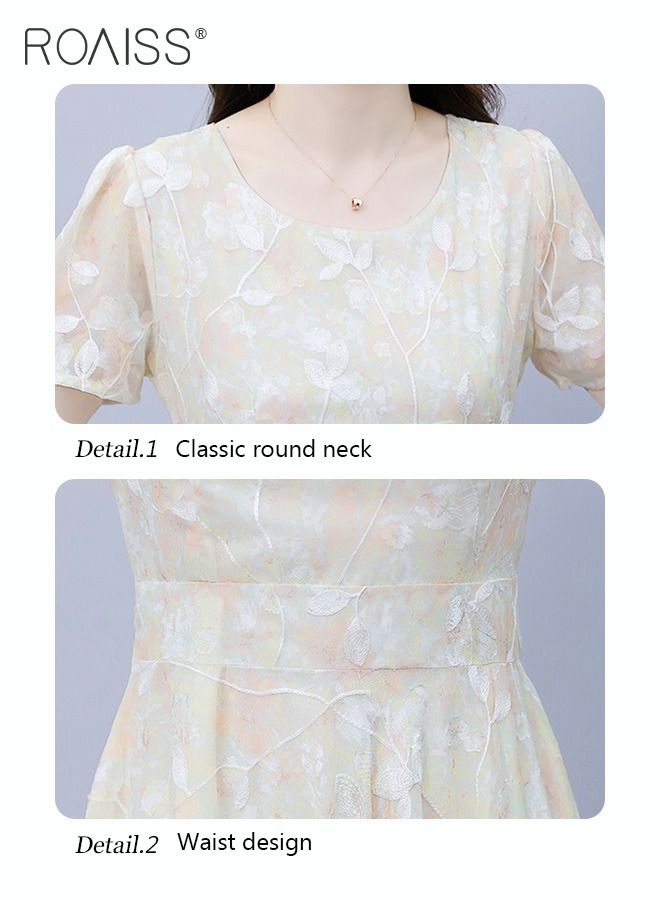 Women Lace Dress V Neck Dress Formal Elegant Dress Party Short Sleeve Dress Solid Color Summer Beach Dress Elegant Chiffon Dresses