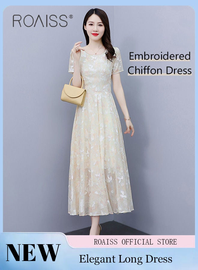 Women Lace Dress V Neck Dress Formal Elegant Dress Party Short Sleeve Dress Solid Color Summer Beach Dress Elegant Chiffon Dresses