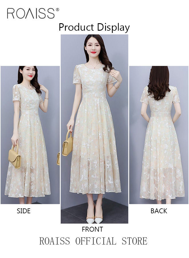 Women Lace Dress V Neck Dress Formal Elegant Dress Party Short Sleeve Dress Solid Color Summer Beach Dress Elegant Chiffon Dresses