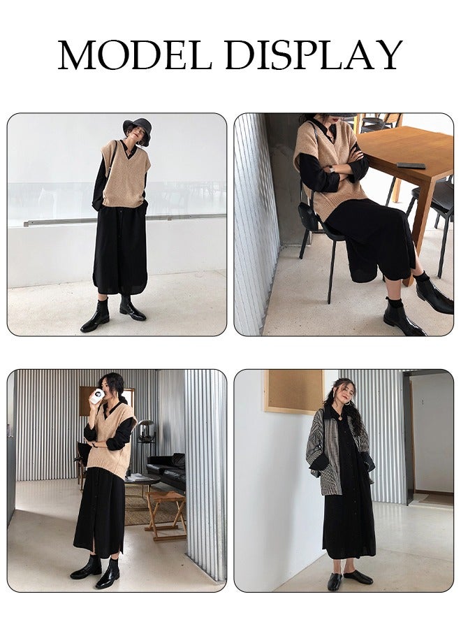 Women's Long Sleeve Maxi Dress V Neck Loose Casual Empire Waist Long Dresses Black