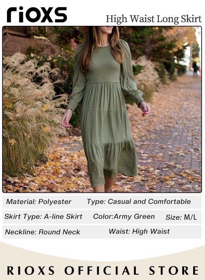 Women'sMaxi Dresses,Crew Neck Fall Dress,Casual Long Sleeve Bohemian Dresses,Relaxed Fit Tiered Dress For Women,Ladies A-Line Wrap Dress or Party/Wedding/Feast/Business/Daily Wear