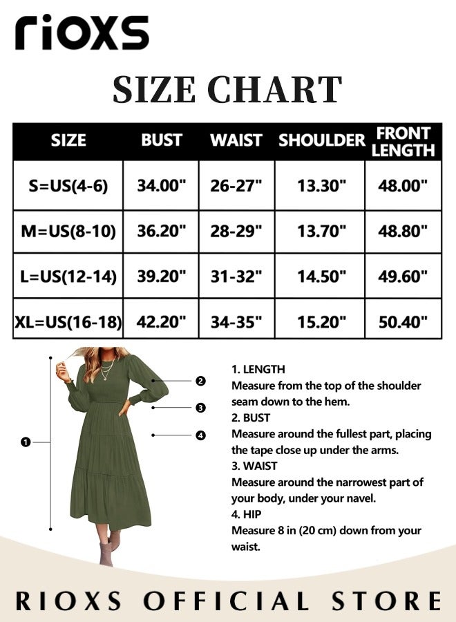 Women'sMaxi Dresses,Crew Neck Fall Dress,Casual Long Sleeve Bohemian Dresses,Relaxed Fit Tiered Dress For Women,Ladies A-Line Wrap Dress or Party/Wedding/Feast/Business/Daily Wear