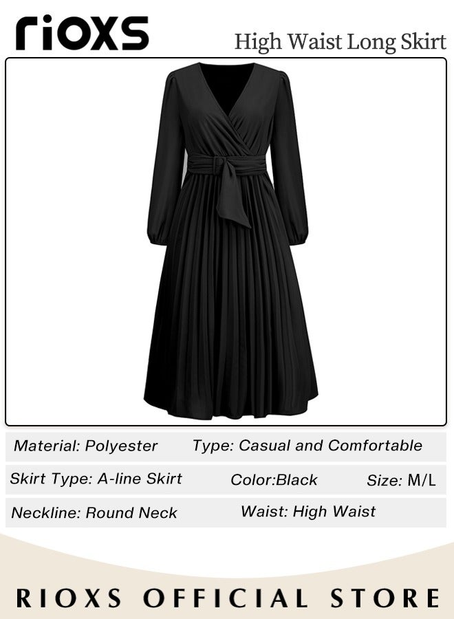 Women's Dresses,Casual Long Sleeve Maxi Dress,Ladies V-Neck Fall Dress With Belted,Relaxed Fit Flowy Maxi Dresses, A-Line Wrap Dress For Party/Wedding/Feast/Business/Daily Wear