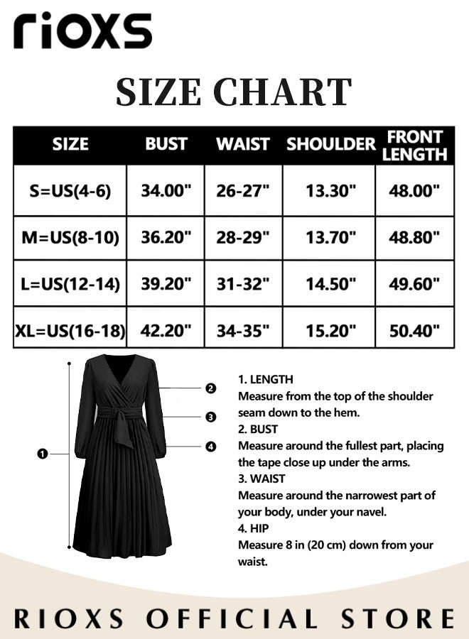 Women's Dresses,Casual Long Sleeve Maxi Dress,Ladies V-Neck Fall Dress With Belted,Relaxed Fit Flowy Maxi Dresses, A-Line Wrap Dress For Party/Wedding/Feast/Business/Daily Wear