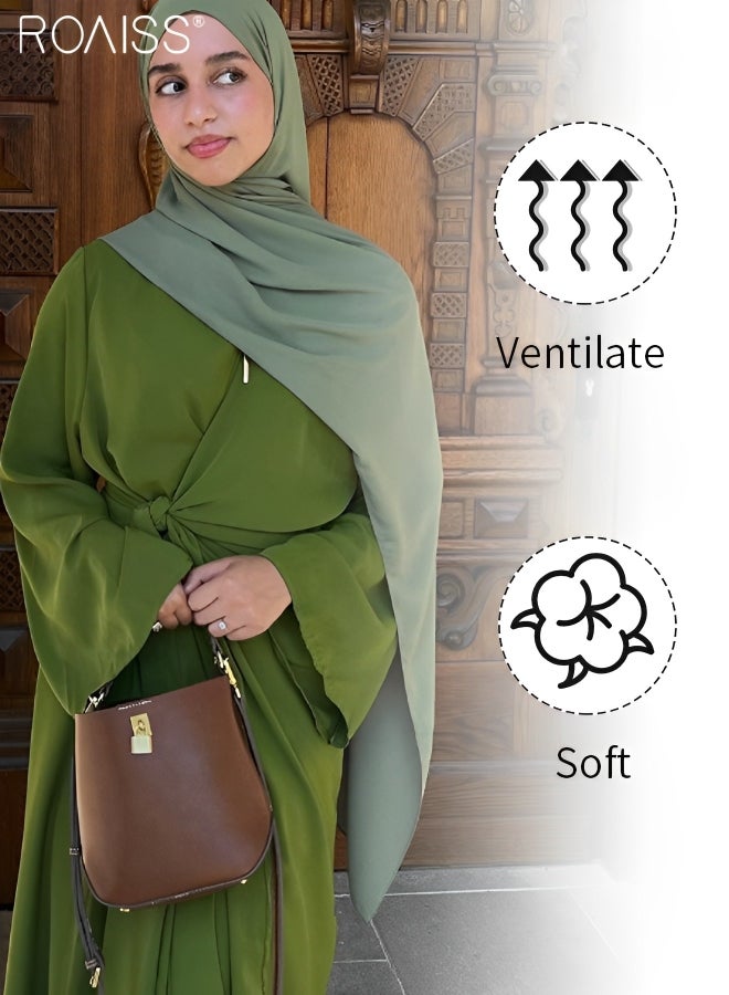 Women's Chiffon Muslim Dress Fashionable Loose Fitting Long Sleeved Banquet Dress Temperament Versatile Waist Tightening A-Line Dress