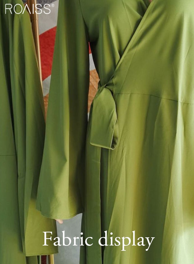 Women's Chiffon Muslim Dress Fashionable Loose Fitting Long Sleeved Banquet Dress Temperament Versatile Waist Tightening A-Line Dress