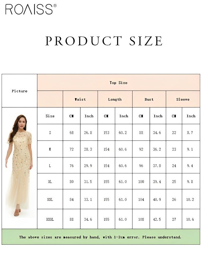 Women's Sequin Embroidered Banquet Dress Mesh Lace Patchwork Slim Fitting Dress Fish Tail Dress Short Sleeved Round Neck Bridesmaid Dress