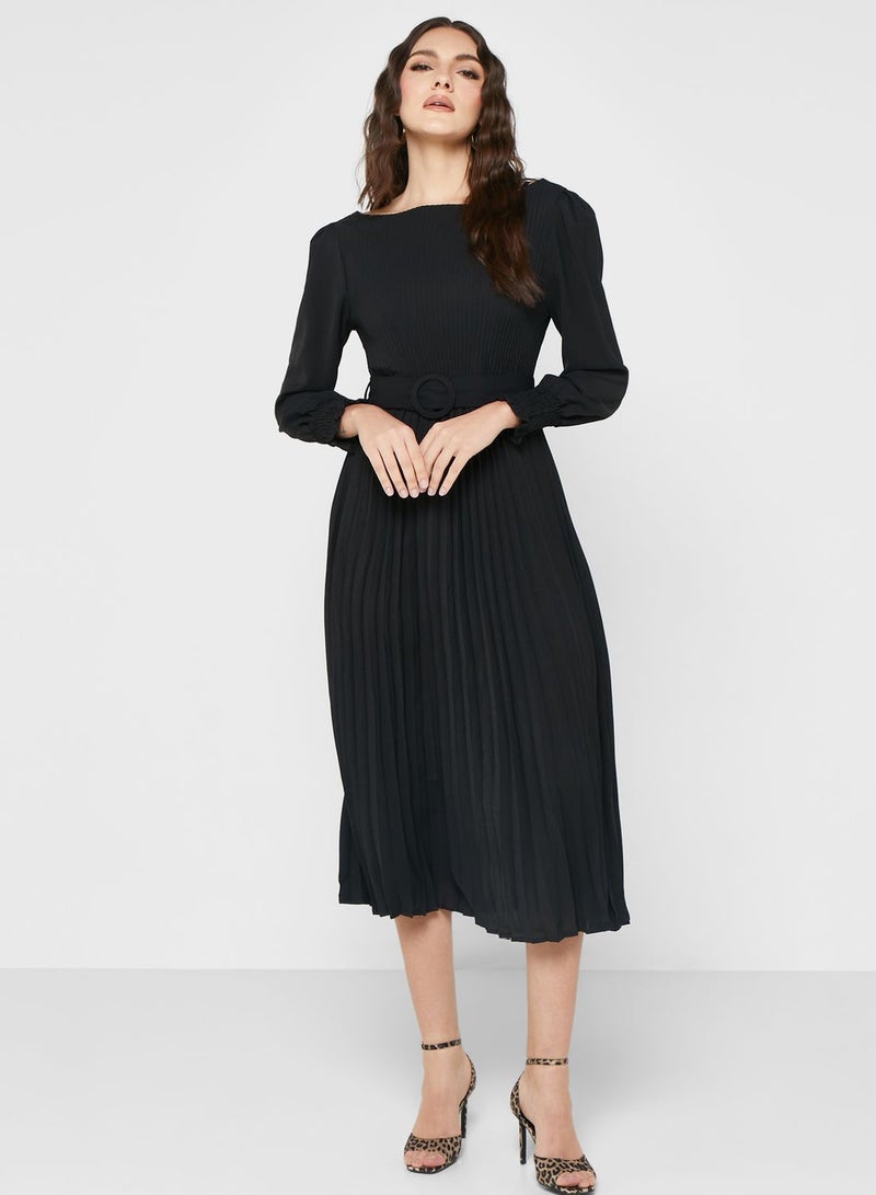 Belted Pleat Detail Dress