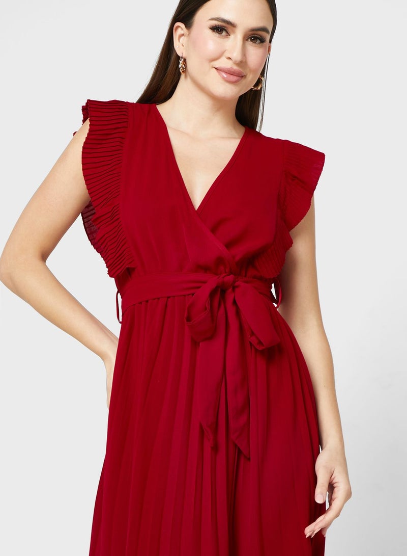 Pleated Wrap Dress