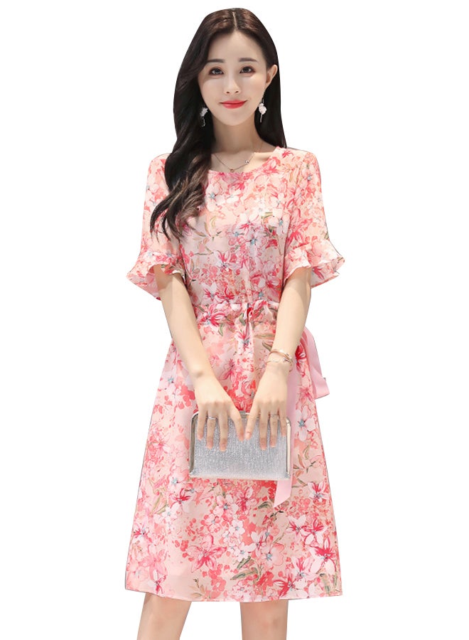 Floral Fit & Flare Dress Pink