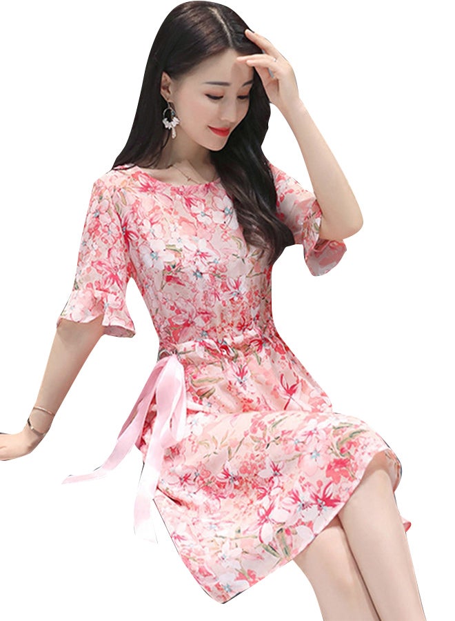 Floral Fit & Flare Dress Pink