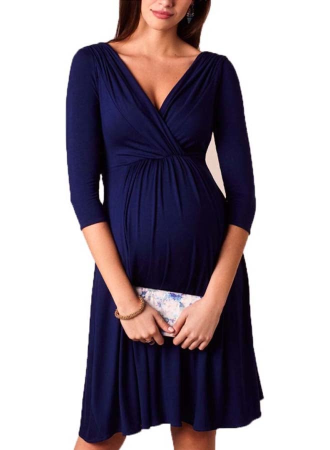 V-Neck Maternity Dress Dark blue