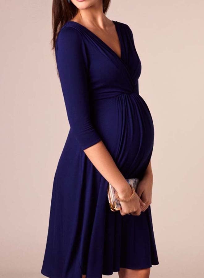 V-Neck Maternity Dress Dark blue