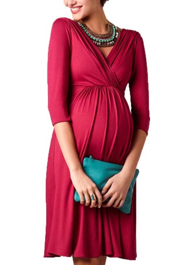 V-Neck Maternity Dress Burgundy