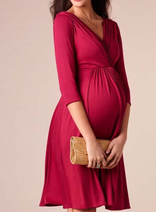 V-Neck Maternity Dress Burgundy