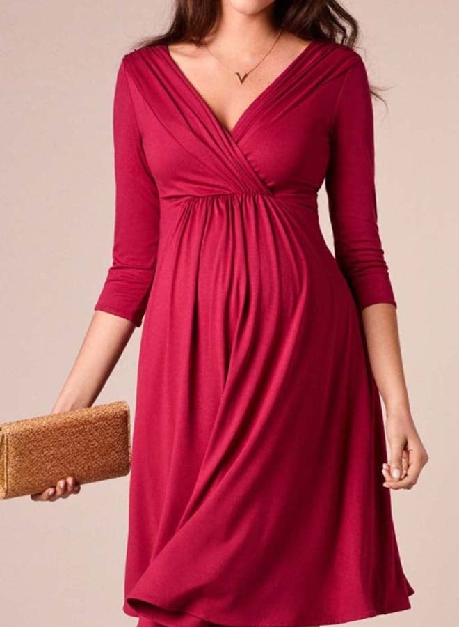 V-Neck Maternity Dress Burgundy