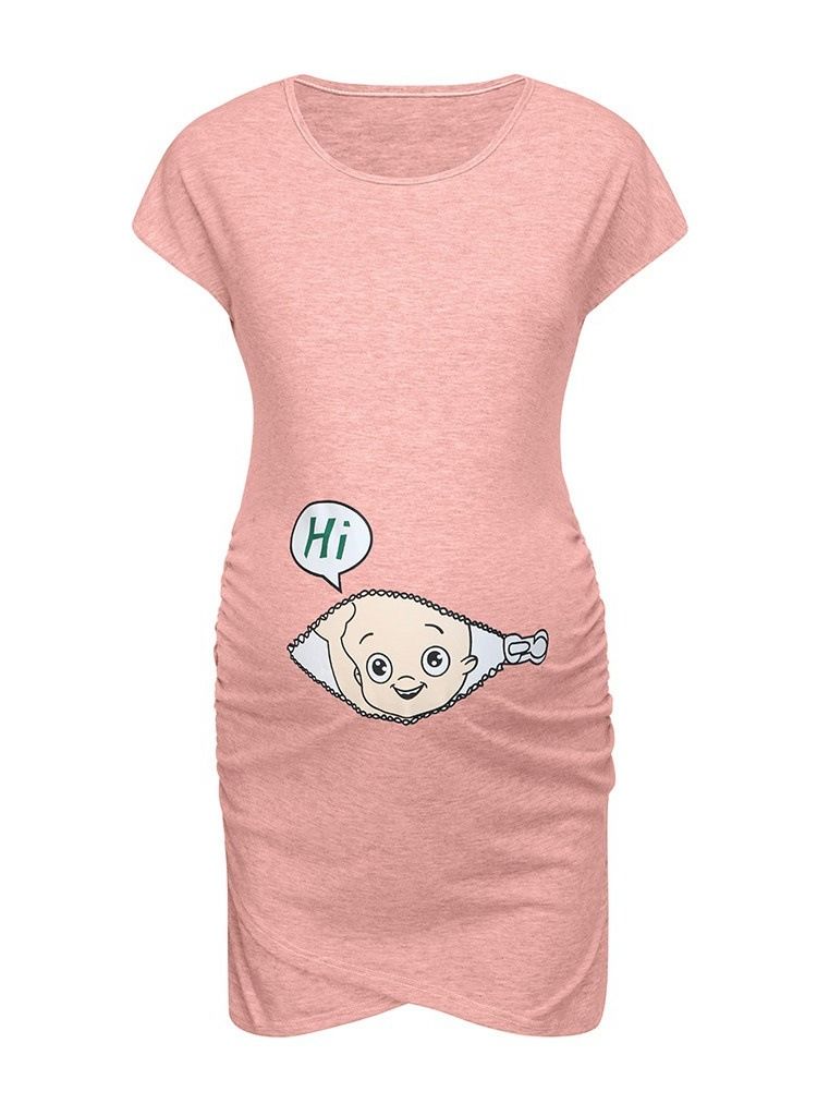 Cartoon Printed Maternity Dress Pink