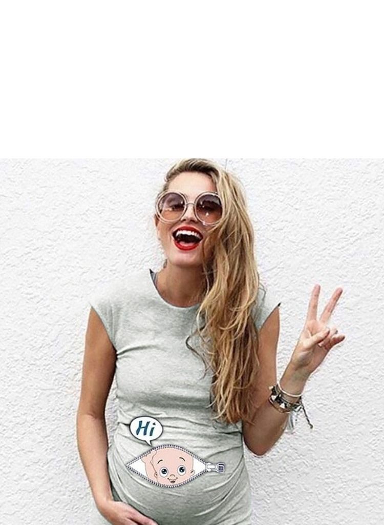 Cartoon Printed Maternity Dress Grey