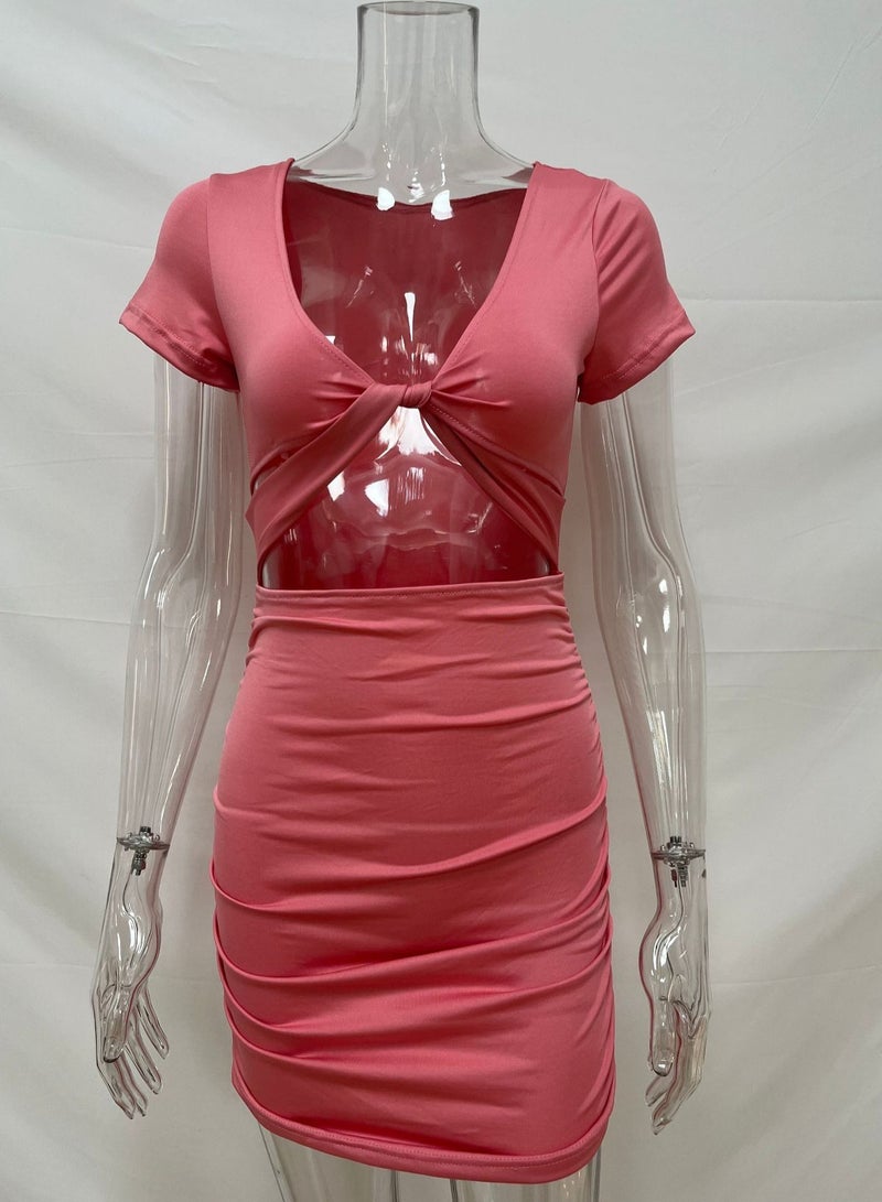 Women's New Fashion V-neck Revealing Waist Slim Dress