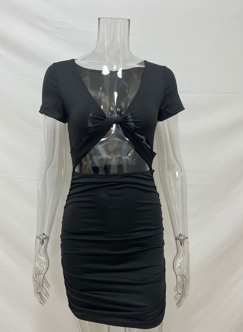 Women's New Fashion V-neck Revealing Waist Slim Dress