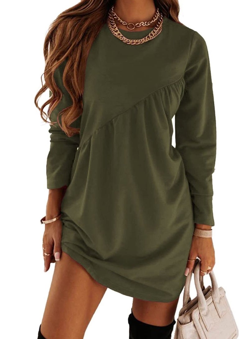 Women's New Solid Color Long Sleeved Irregular Round Neck Dress