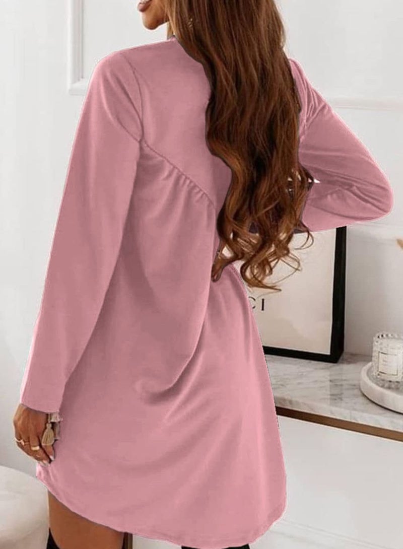 Women's New Solid Color Long Sleeved Irregular Round Neck Dress