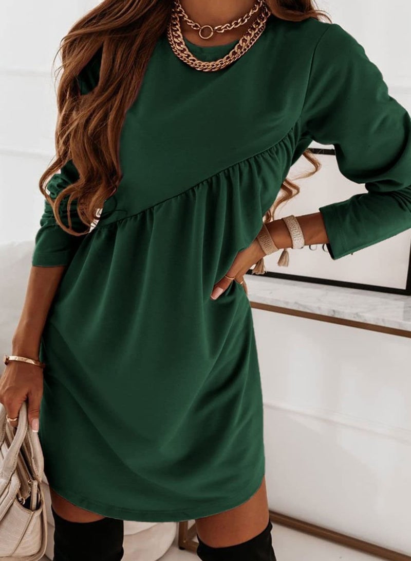 Women's New Solid Color Long Sleeved Irregular Round Neck Dress