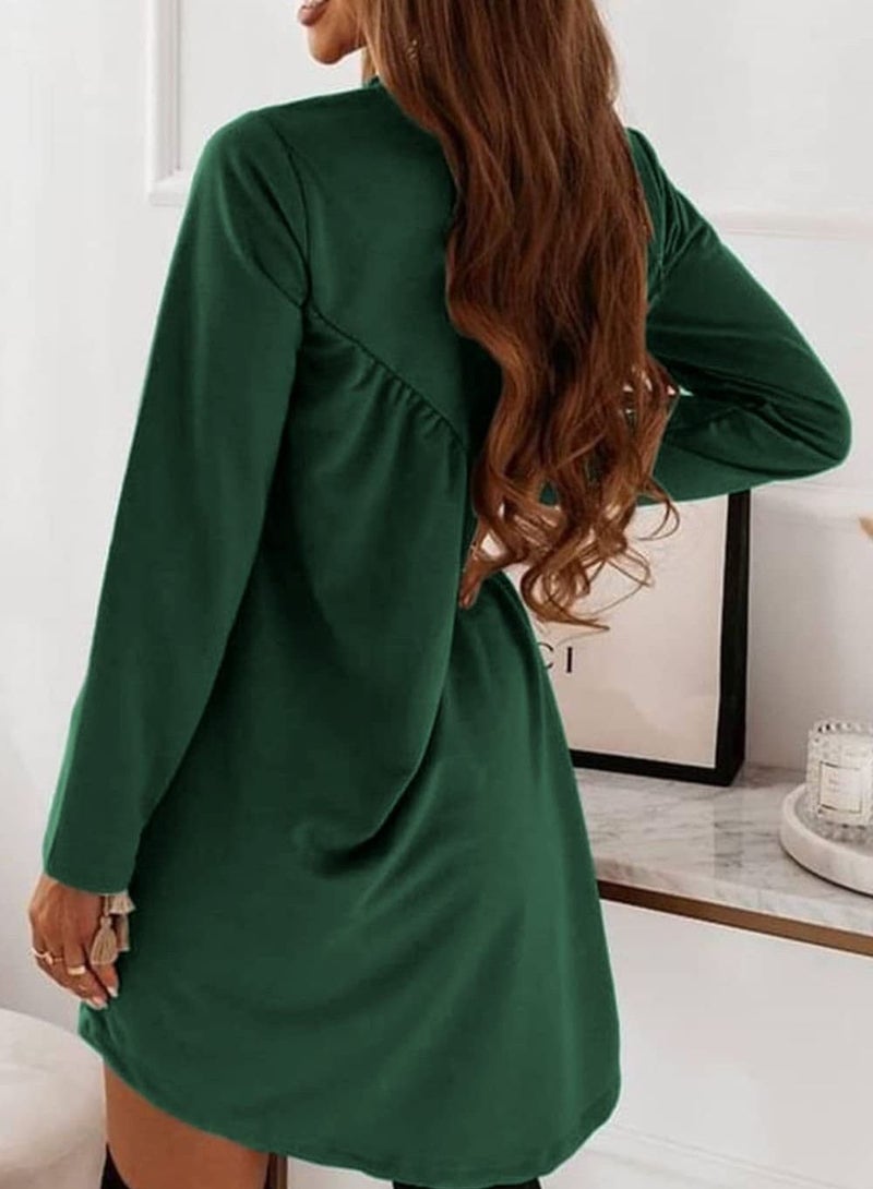 Women's New Solid Color Long Sleeved Irregular Round Neck Dress