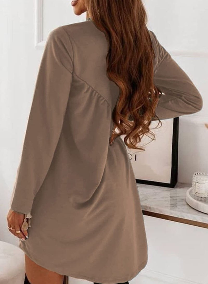 Women's New Solid Color Long Sleeved Irregular Round Neck Dress