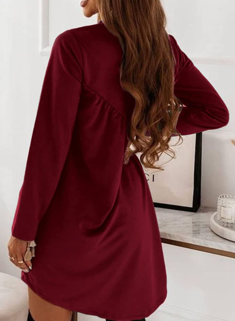 Women's New Solid Color Long Sleeved Irregular Round Neck Dress