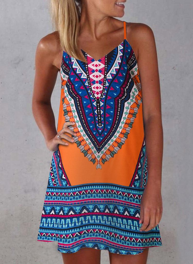 Summer New Digital Print Halter Short Dress