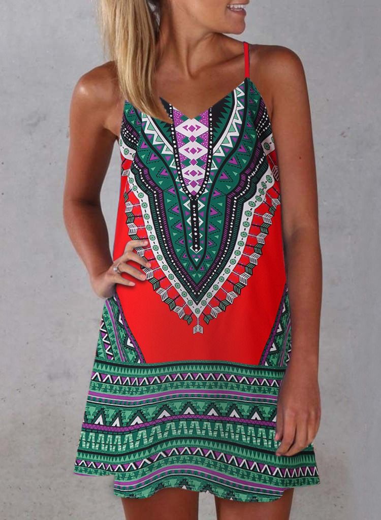 Summer New Digital Print Halter Short Dress