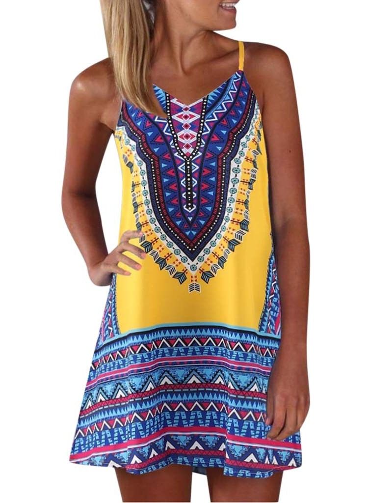 Summer New Digital Print Halter Short Dress