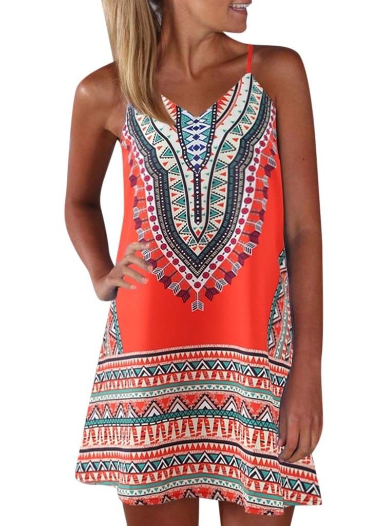 Summer New Digital Print Halter Short Dress