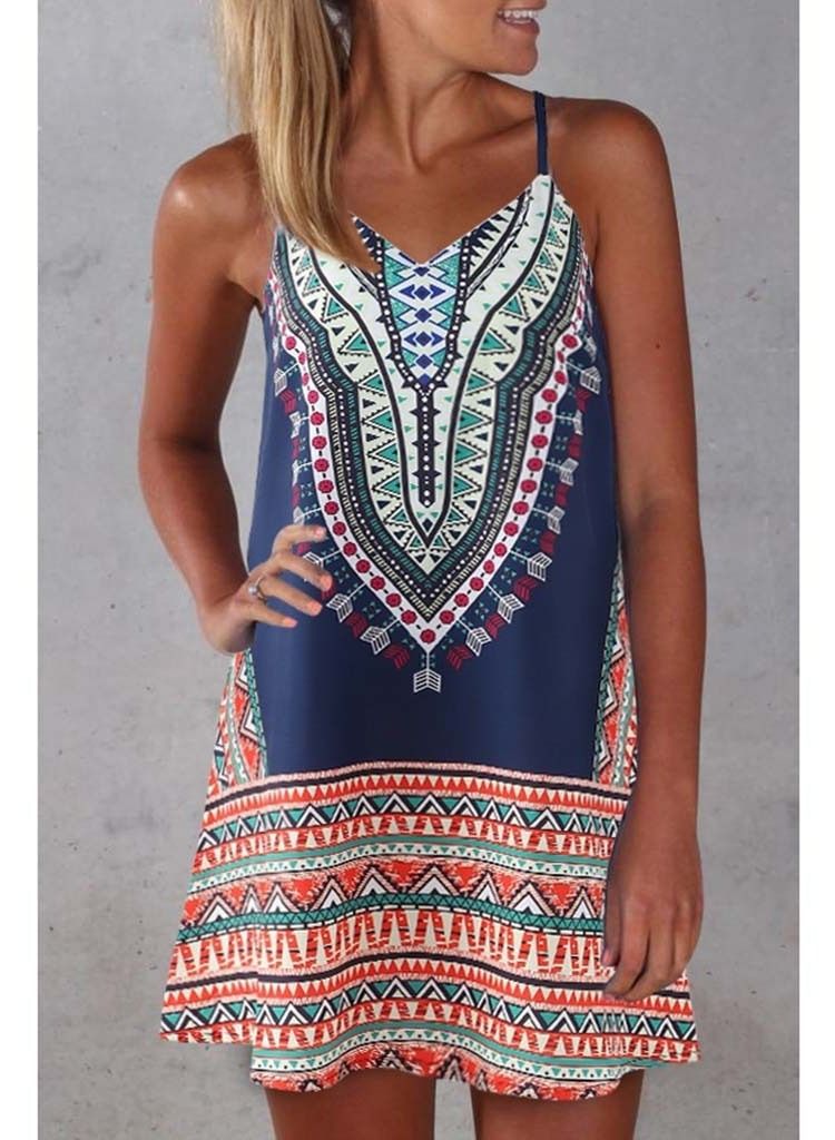 Summer New Digital Print Halter Short Dress