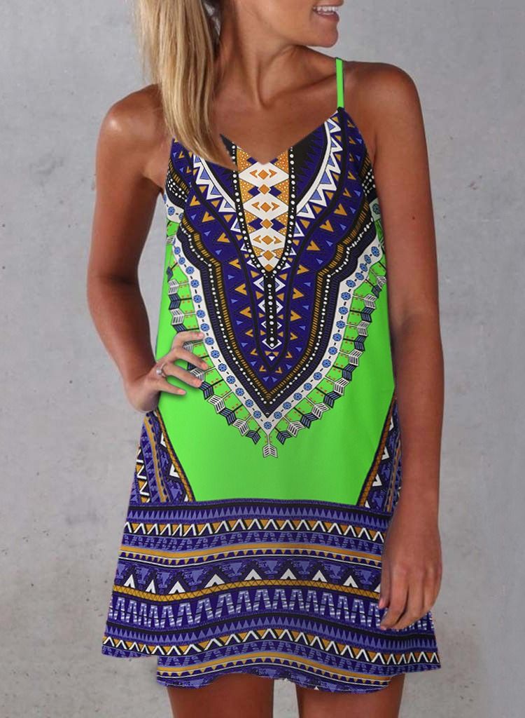 Summer New Digital Print Halter Short Dress