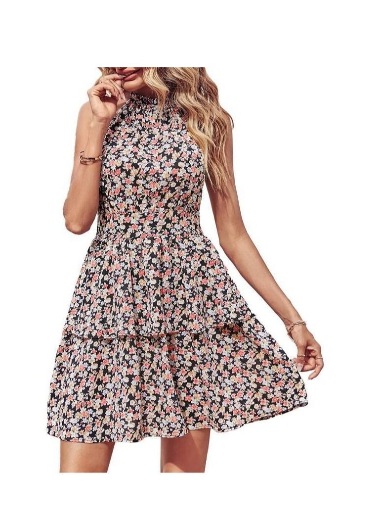 New Summer Neckless Backless Printed Sleeveless Dress