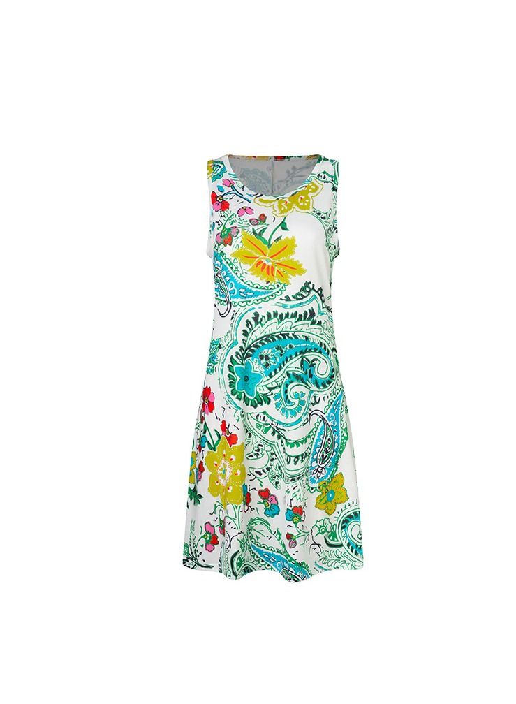 Women New Sleeveless Print Round Neck Vest Dress