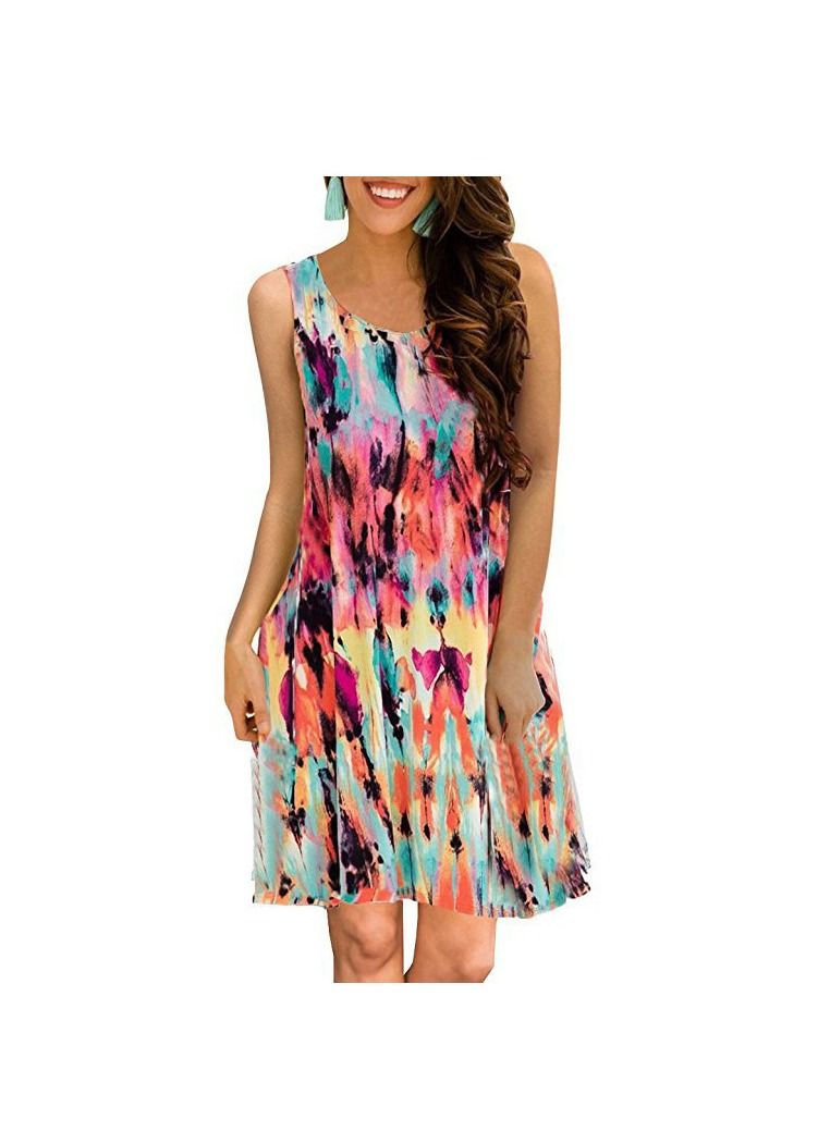 Women New Sleeveless Print Round Neck Vest Dress