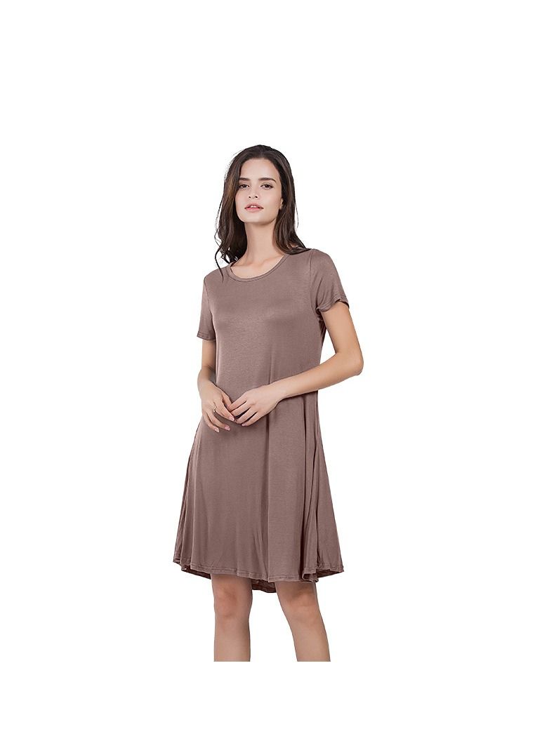 New Round Neck Solid Color Casual Simple Ppocket Short Sleeve Dress