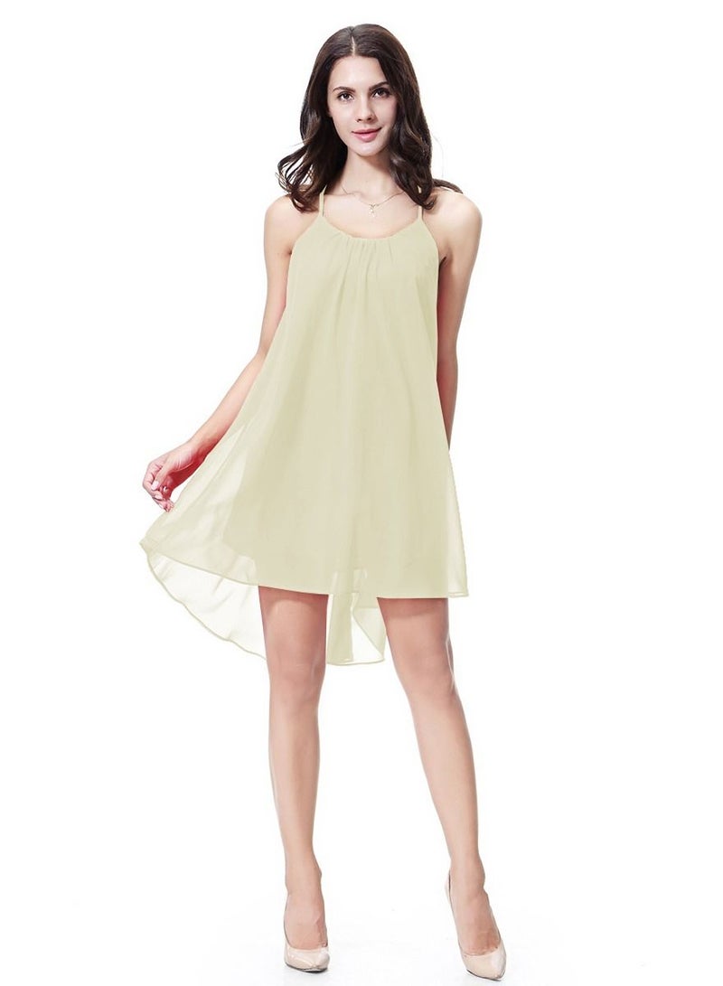 Women's Solid Color Chiffon Mini Slip Dress Dark Beige