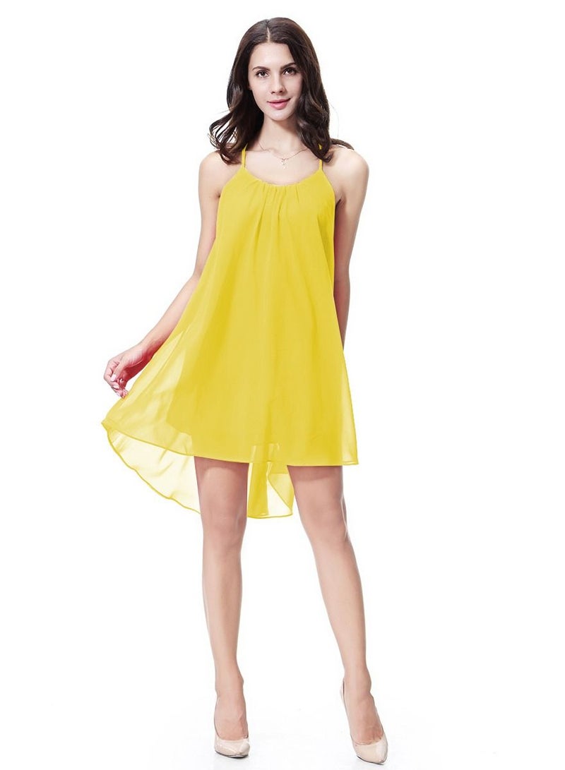 Women's Solid Color Chiffon Mini Slip Dress Lemon Yellow