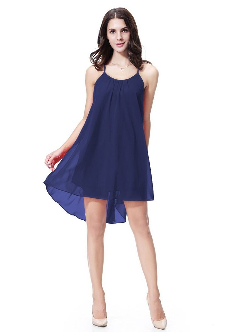 Women's Solid Color Chiffon Mini Slip Dress Navy Blue